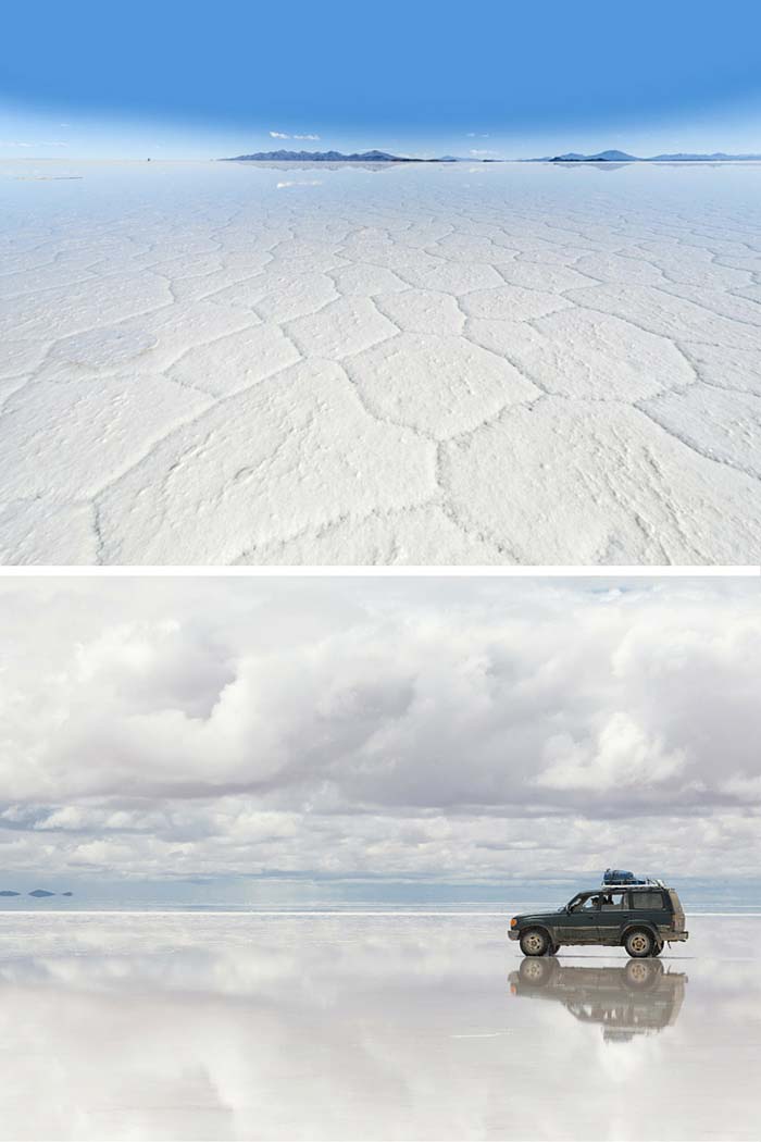 Salar de Uyuni in Bolivia are not only the world’s largest salt flats, but when it rains they turn into a giant mirror. 20 UNREAL Travel Destinations you have to see!! Click through to read the full post!