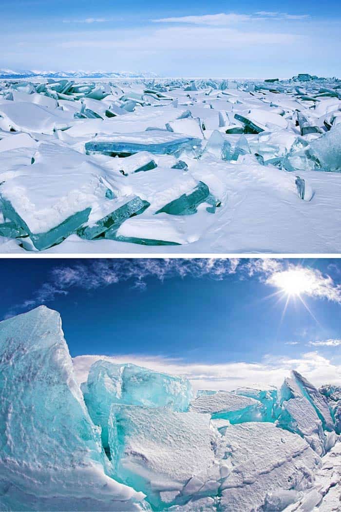 You can’t miss the giant shards of lovely turquoise ice on Lake Baikal in Russia — they just may be the best-looking ice cubes ever. Click through to see 20 more UNREAL travel destinations!