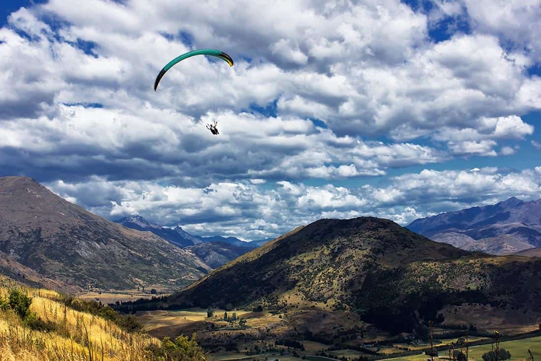 Paragliding in the Crown Range, New Zealand