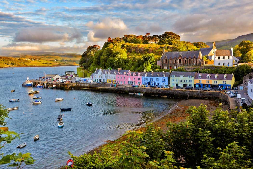 View on Portree before sunset.  One of the cutest towns in Scotland. 