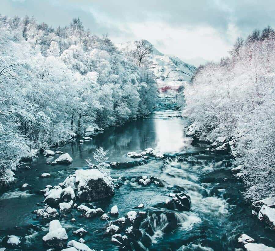 The Claunie river in Winter after a snow fall.