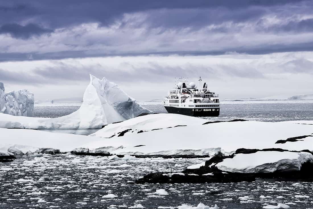 Big cruise ship in the Antarctic waters