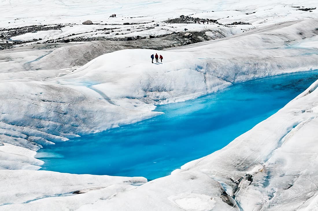 Blue ice pools on Mendenhall Glacier in Juneau Alaska