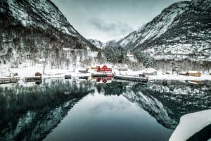 fjords. high mountains on twilights in Norway, winter