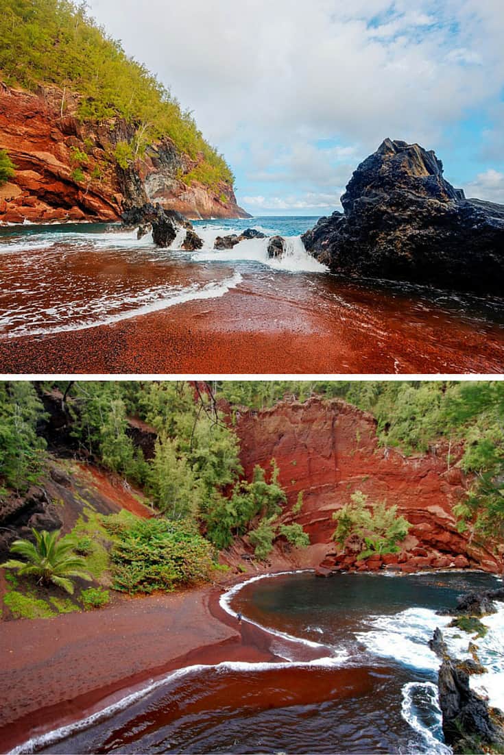 Kaihalulu Red Sand Beach – Hana, Hawaii. Ever been to a beach with giant ice cubes all over? Or what about a reandom hole in the ground that opens up into a beautiful beach! Click through to see 15 more of the world's most unique & awesome beaches!