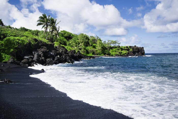Black sand beach in Maui, Hawaii