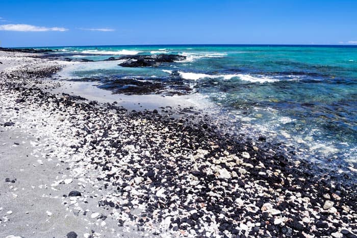 Black and white rock beach in Kona, Hawaii