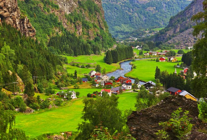 The small village of Flam in the Aurlandsfjord. The small village of Flam in the Aurlandsfjord.