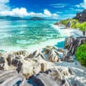 Seychelles Beaches! Beaches on La Digue island. The third largest island in the Seychelles.