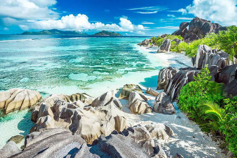 Seychelles Beaches! Beaches on La Digue island. The third largest island in the Seychelles.