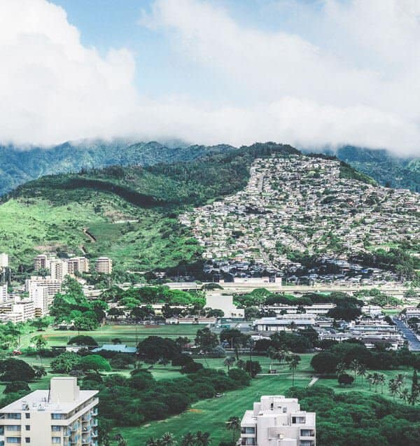 Views of Oahu from a hotel. 