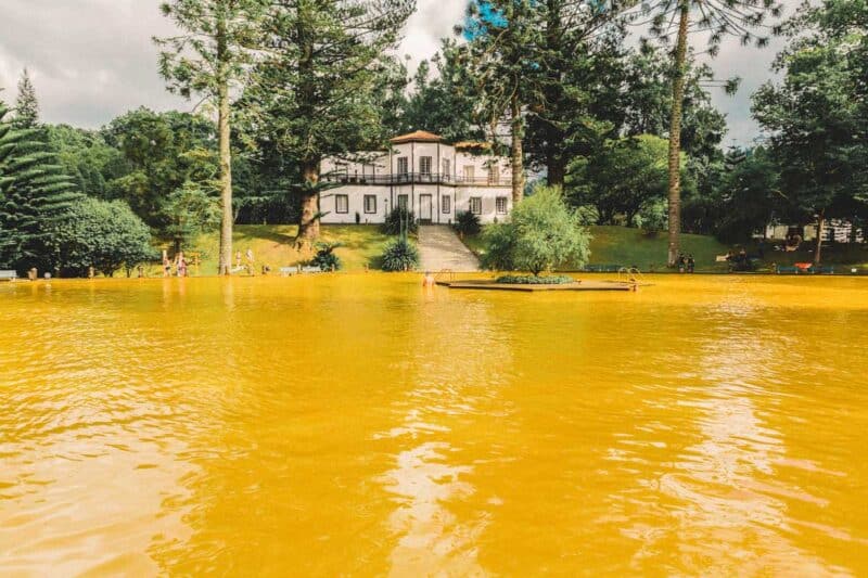 Furnas, Azores, Portugal -  thermal pool in the Terra Nostra botanical garden at Furnas, Sao Miguel island, Azores.