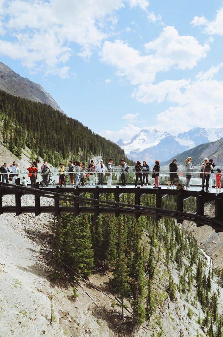 Tourists at the Glacier Skywalk in Jasper National Park