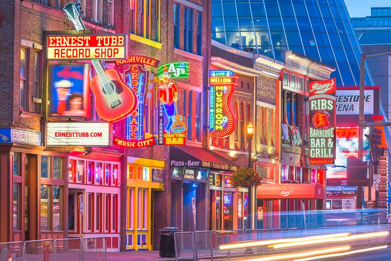 Honky-tonks on Lower Broadway in Nashville Tennessee