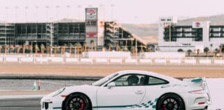 Porsche 991 GT3 on the track at the Las Vegas Motor Speedway.