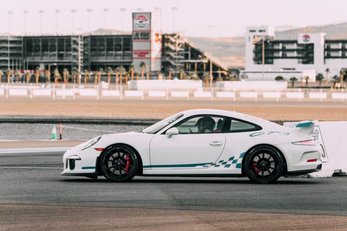 Porsche 991 GT3 on the track at the Las Vegas Motor Speedway.