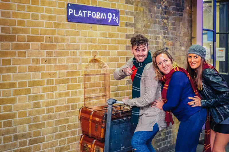 Platform 9 3/4 taken from Harry Potter movie in King's Cross station in London