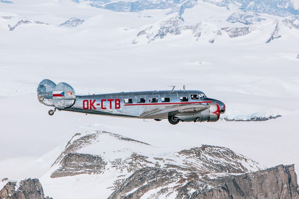 Airplane flying in Greenland