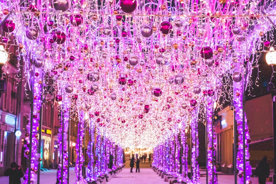 Arbat old street during the New Years in Moscow Russia.