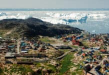 Ilulissat seen from above flight from Kangerlussuaq to Ilulissat Greenland