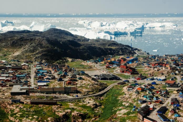 Ilulissat seen from above flight from Kangerlussuaq to Ilulissat Greenland