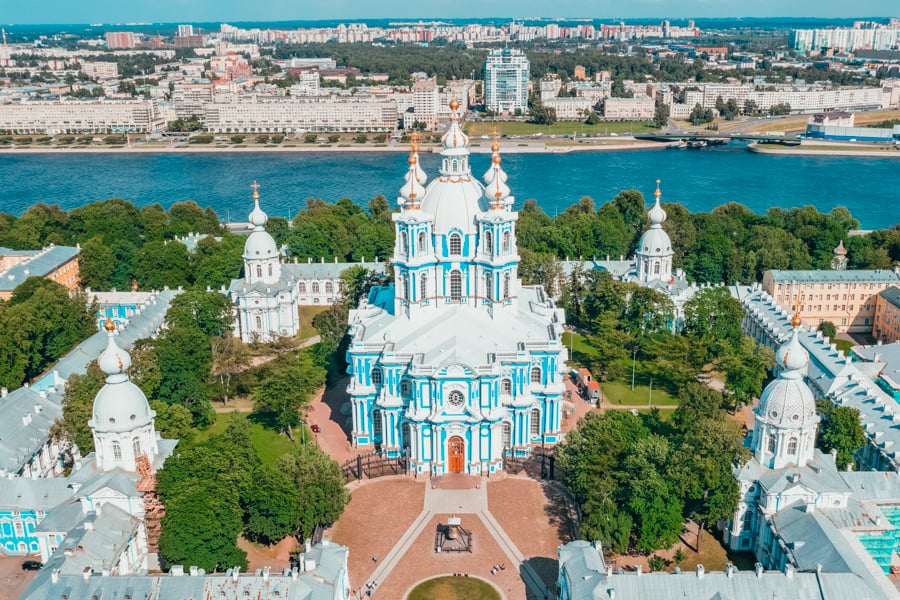 Smolny Monastery  and Cathedral In Saint Petersburg, Russia