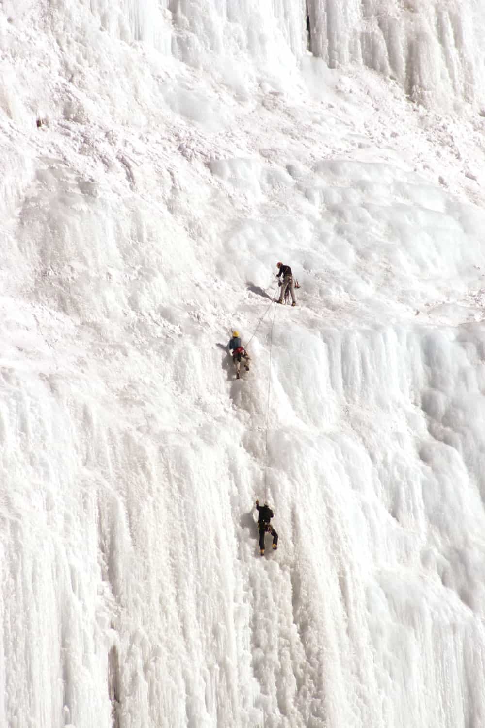 Ice climbers at Weeping Wall in Banff National Park Alberta