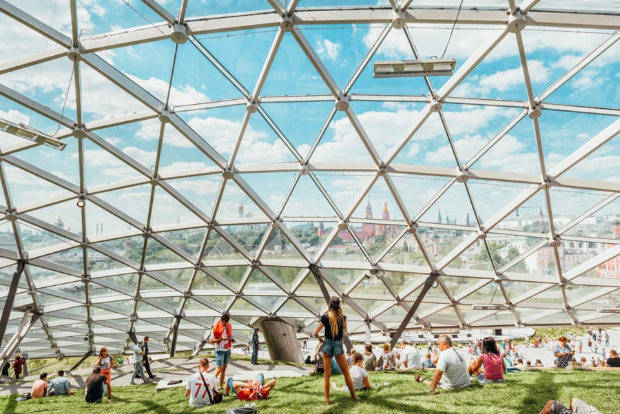 glass dome in Zaryadye Park in Moscow