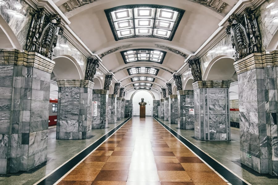 Kirovskiy zavod metro station in St Petersburg Russia