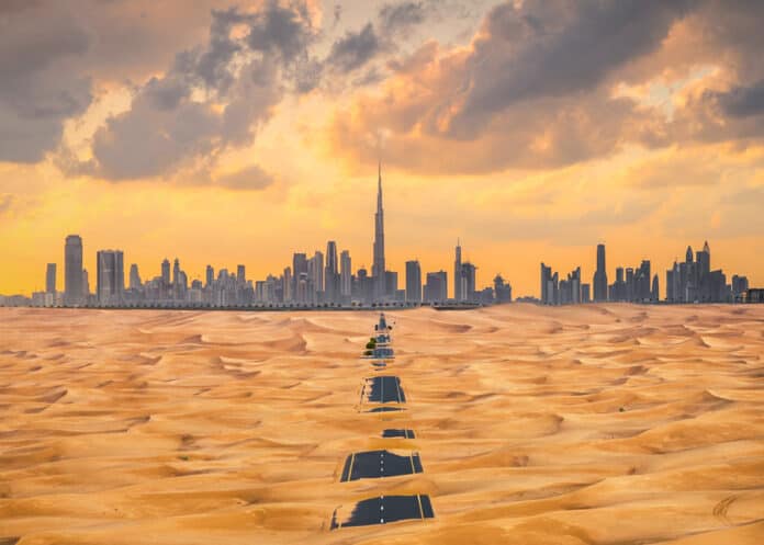 Dubai's half desert sand road