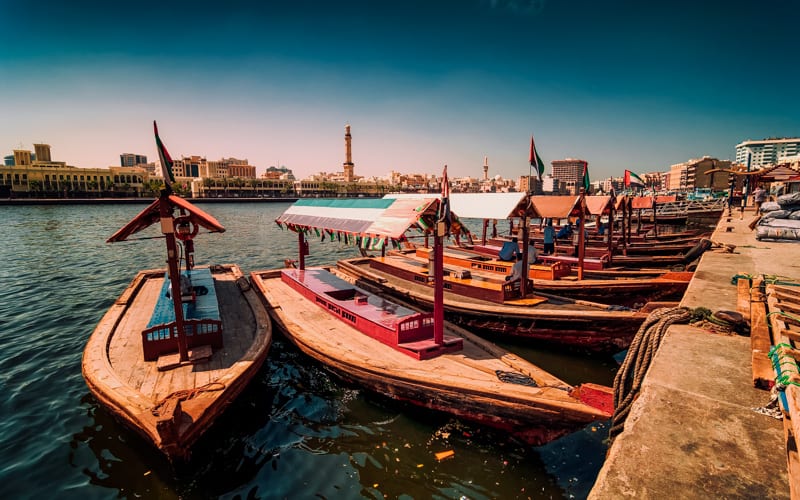 Traditional Abra Taxi Boats In Dubai Creek
