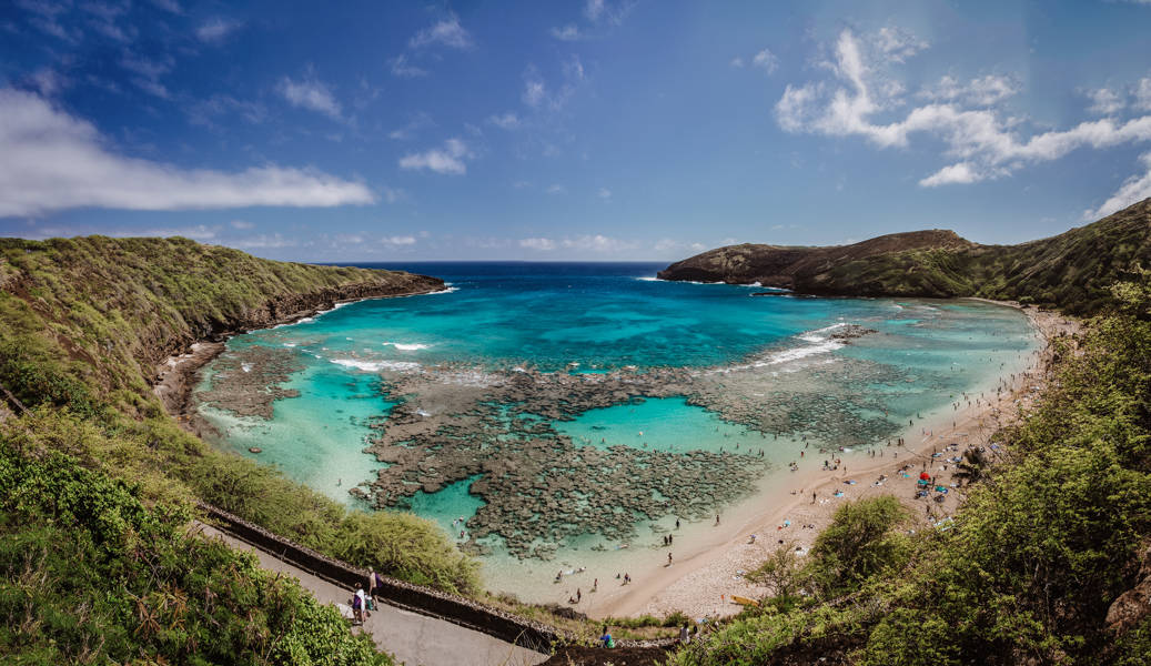 Snorkeling at the coral reef of Hanauma Bay