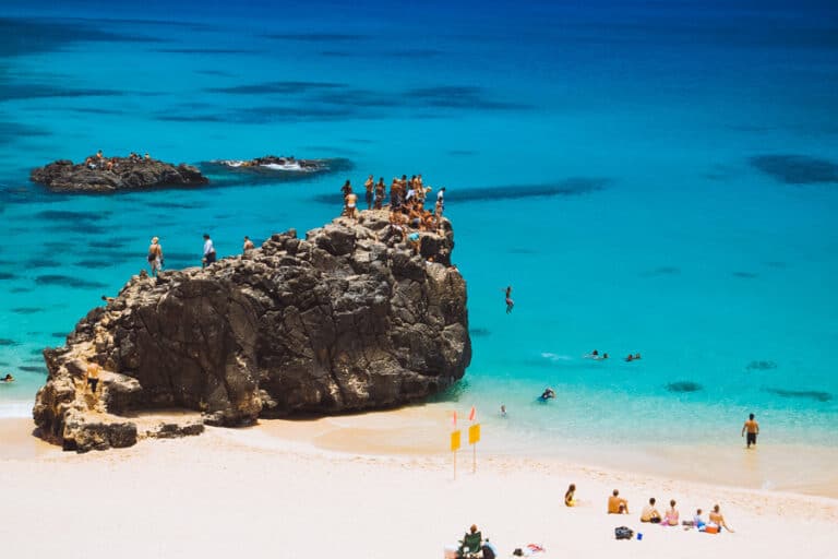 The rock on Waimea Bay Beach on Oahu