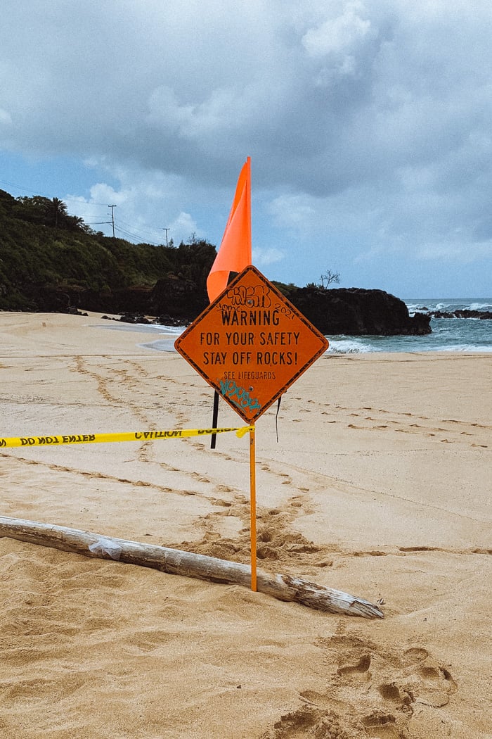 Waimea Bay Cliff Jumping warning sign
