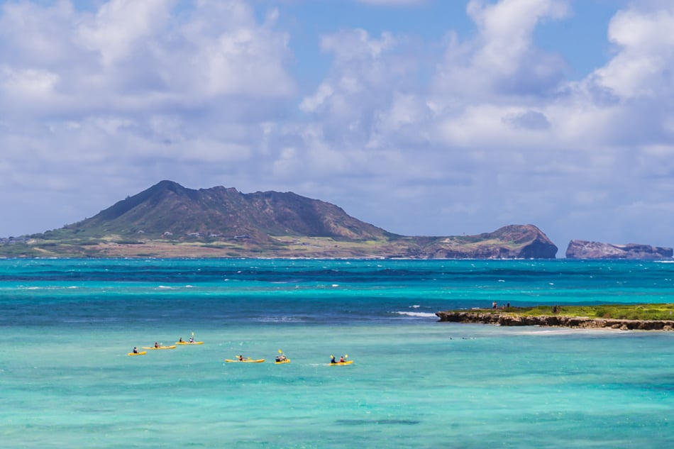  Kailua beach kayakers in Oahu Hawaii