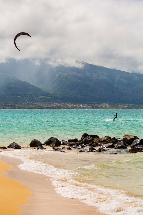 Maui kite surfer on shore at Kanaha Beach Park