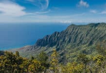 Pihea Trail view of the Na'pali coast in Kauai Hawaii
