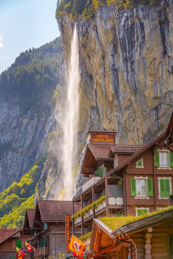 Staubbach Falls waterfall in Lauterbrunnen