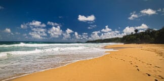 Secret Beach or Kauapea Beach on the north shore of Kauai, Hawaii.