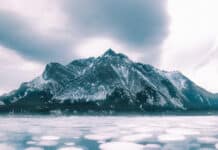 Abraham lake ice bubbles in Alberta Canada