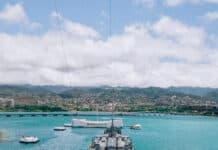 The top deck of the U.S.S. Missouri in Pearl Harbor Hawaii