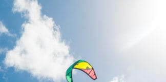 Kite surfing in Guadeloupe, French west Indies.