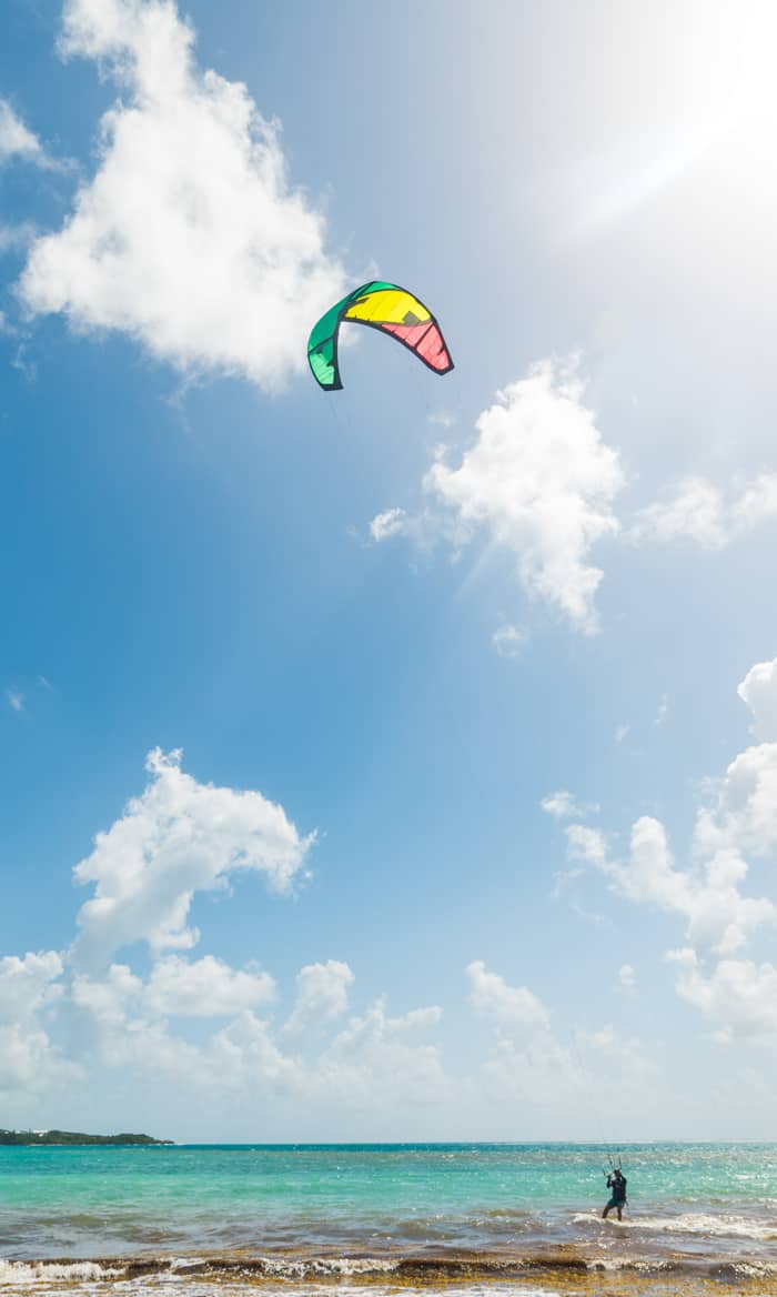 Kite surfing in Guadeloupe, French west Indies.