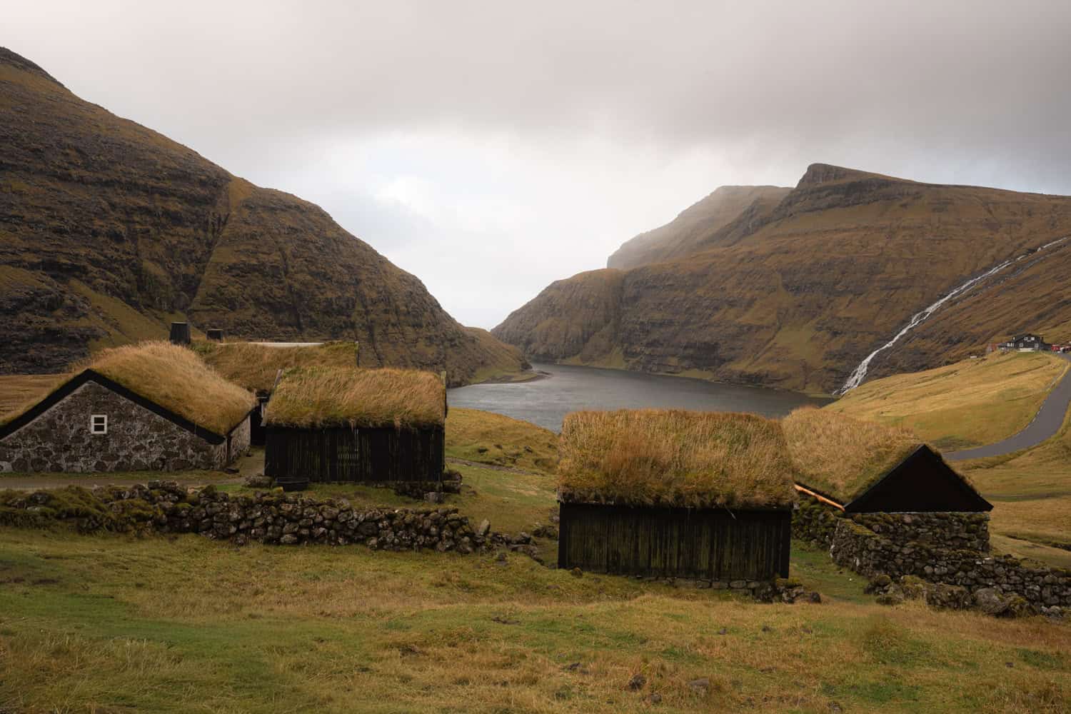 Traditional grass roof homes Saksun Faroe Islands