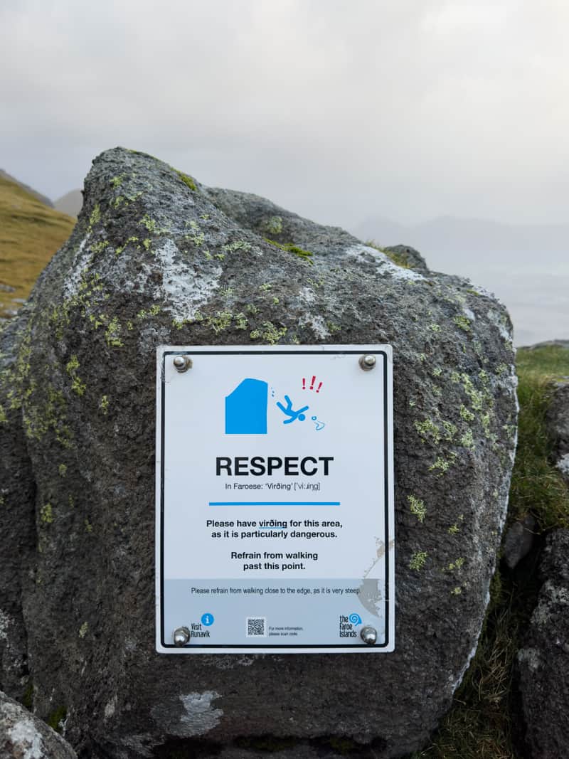 Hvíthamar hike warning sign in the Faroe Islands