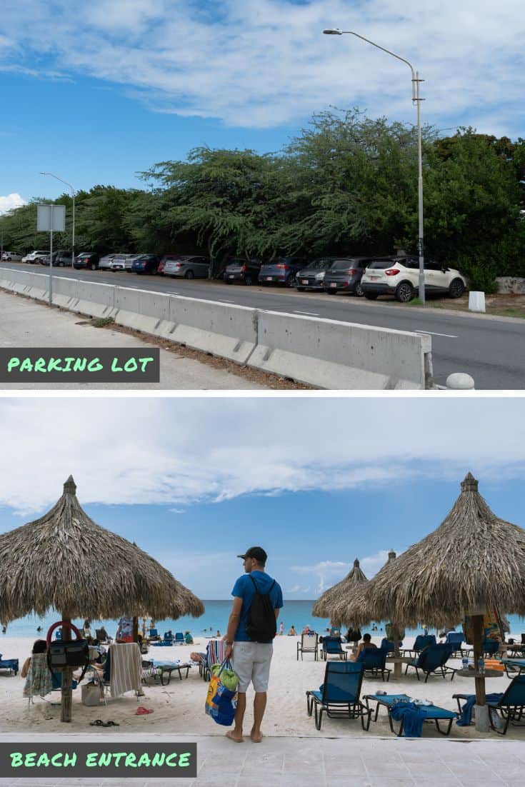 Divi Beach parking and beach entrance