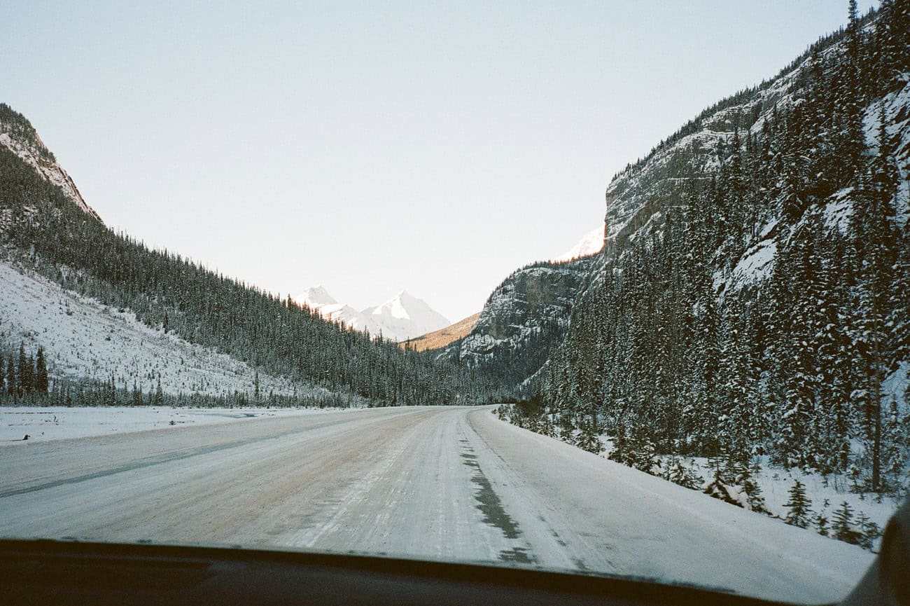 Snowy roads in Banff National Park