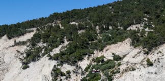 Egremni Beach staircase and massive cliff in Lefkada Greece
