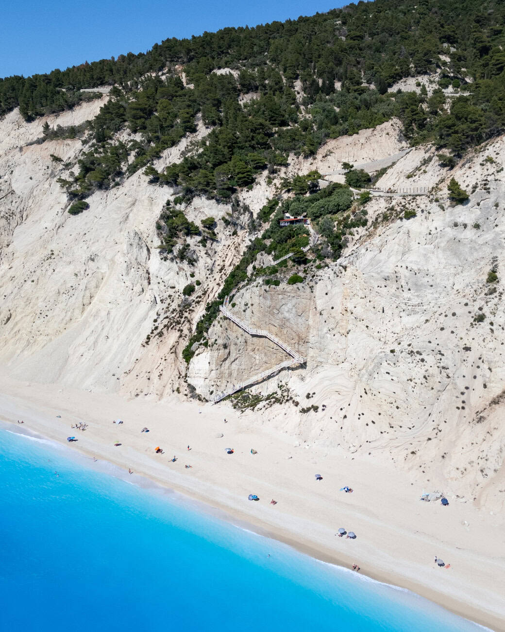 Egremni Beach staircase and massive cliff in Lefkada Greece